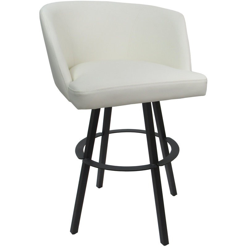 Tabouret de bar pivotant en métal Karimah, Blanc, Mélange de polyester gris