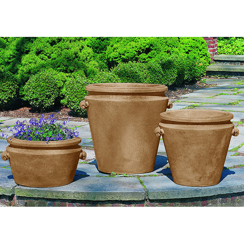 Scroll Handle Handmade Planter, Travertine, 19" H x 22" W x 20" D
