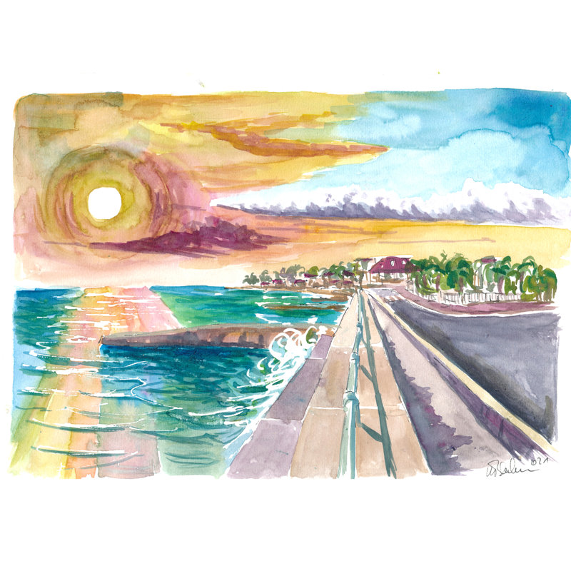Étonnant coucher de soleil des Caraïbes à Cockburn Town Grand Turk par Martina Bleichner - Peinture, H 24 po x l 32 po