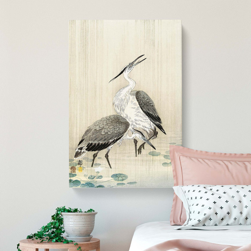 Two Herons In The Rain by Ohara Koson - Wrapped Canvas Painting, 76cm H x 50cm W x 3cm D