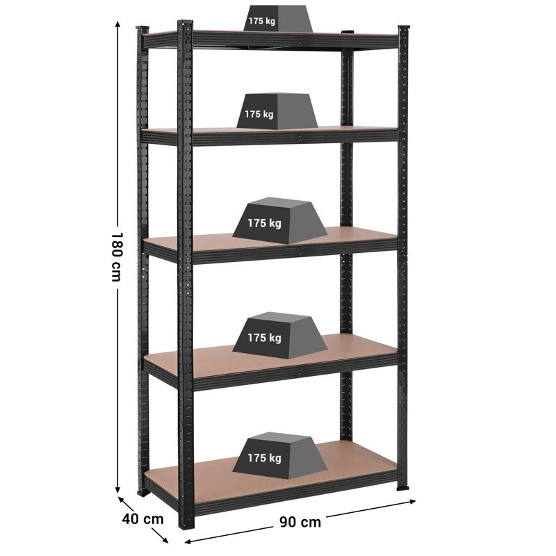 Kris Metal Height -Adjustable Shelving Unit, 180cm H x 90cm W x 40cm D, Black