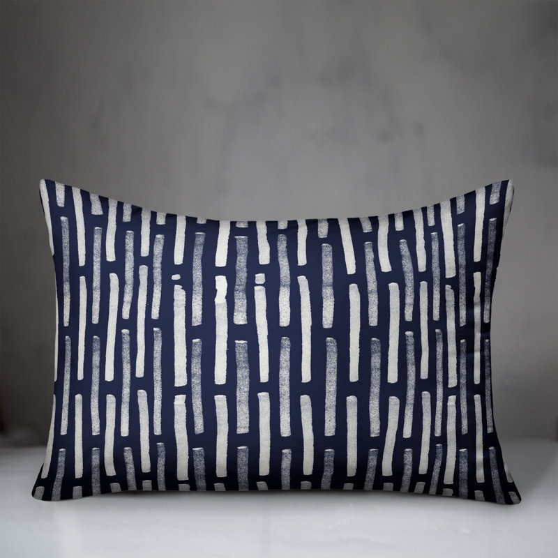  Coussin décoratif rayé intérieur / extérieur en polyester, Bleu marine, H 18 po x l 25 po