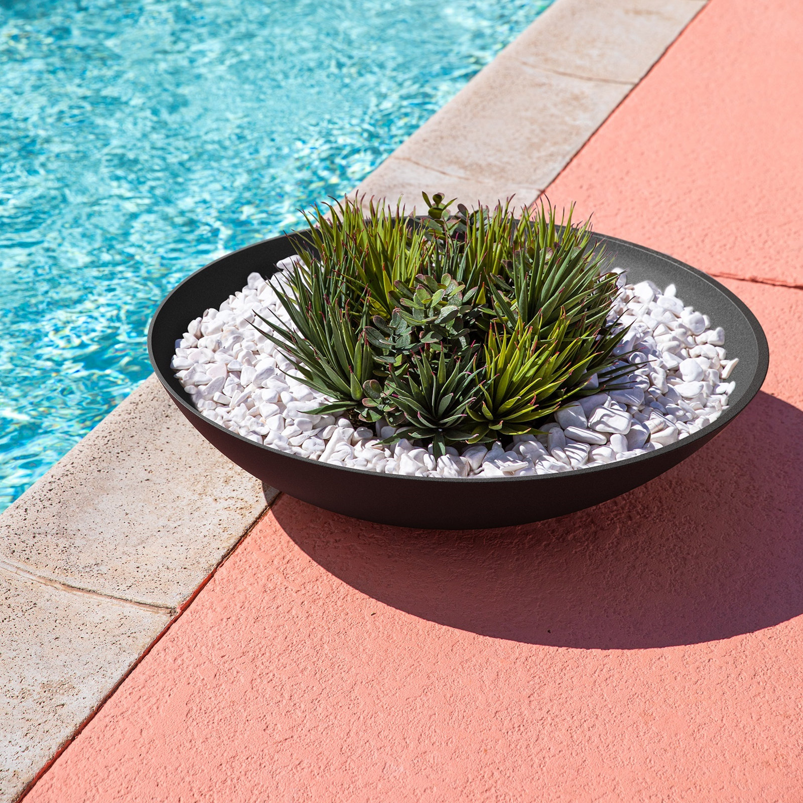 Pure Series Lane Bowl Planter, 8" H x 32" W x 32" D, Black, Set of 1