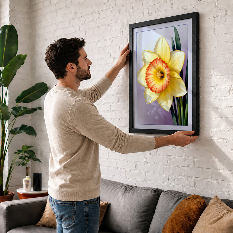 Daffodil Study Botanical - Framed Print, A2 - 59.4 x 42.0 cm, White
