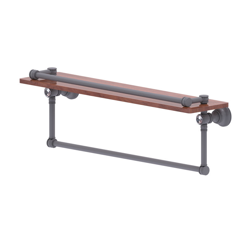 Freyja Ironwood Bracket Shelf with Towel Bar, Matte Gray, 5.54" H x 22" W x 7.4" D