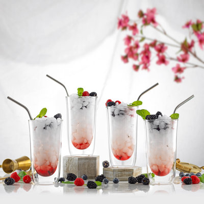 Spike Clear Double Wall Insulated Highball Glasses - 13.5 Oz - Set Of 4