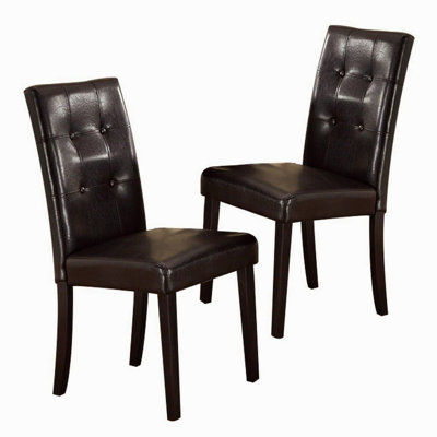 Set Of 2Pc Chairs Breakfast Dining Dark Brown PU / Faux Leather Tufted Upholstered Chair