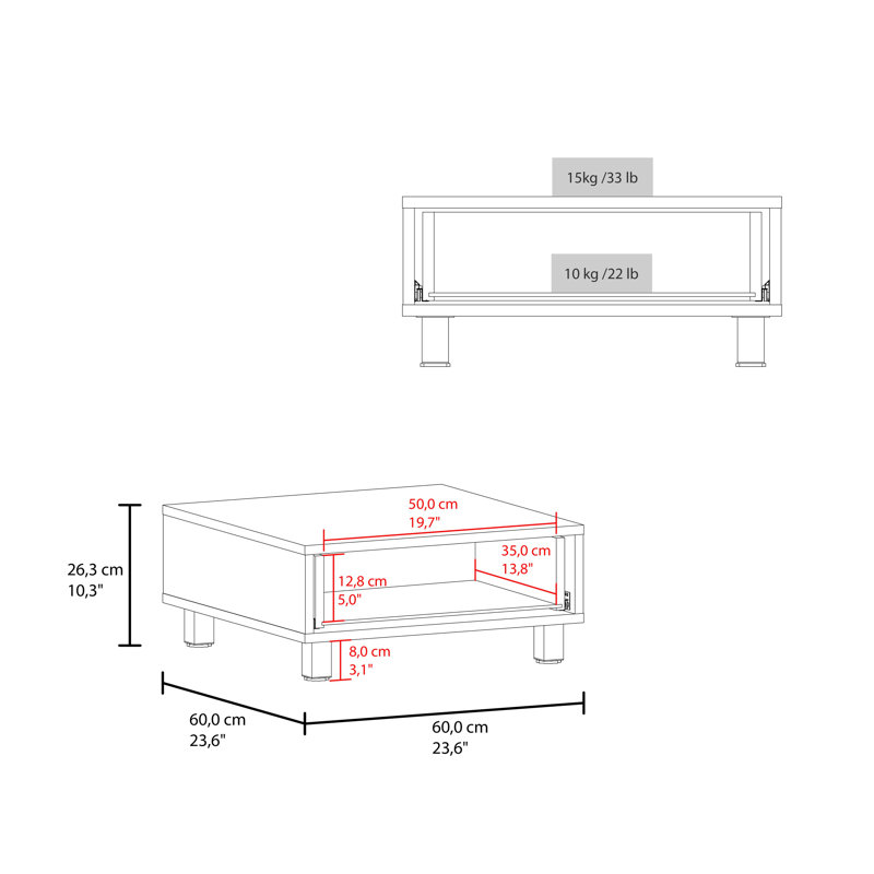 Ariel Storage Coffee Table with Drawer and Modern Design, White