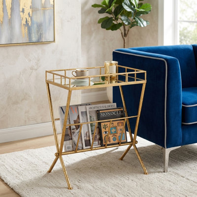 Quinlynn Metal and Glass Two-Tier Bar Cart with Decorative Frame for Stylish Serving and Storage
