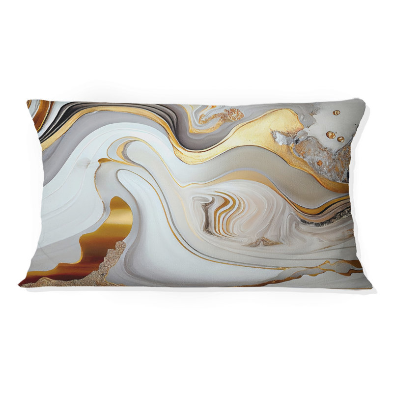 White And Gold Marble Abstract VII - Abstract Modern Transitional Printed Throw Pillow
