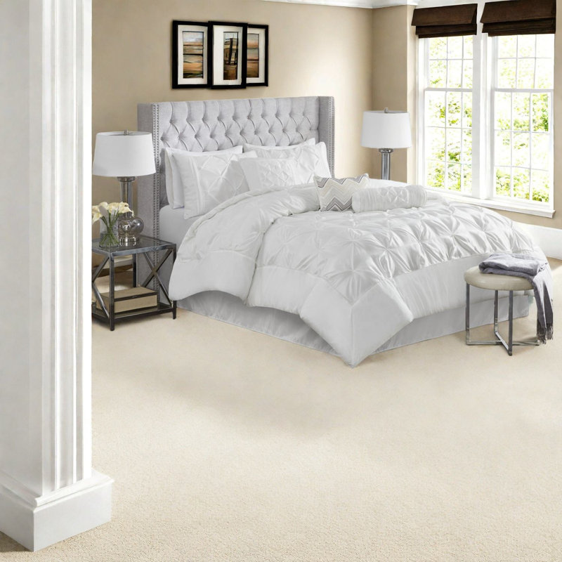 Elegant 7-piece White Bedding Set, Hypoallergenic Polyester For Modern Bedrooms