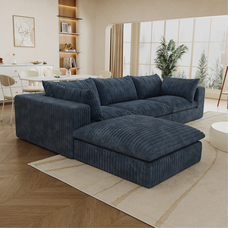 Canapé 118,2 po Cloud, Velours côtelé - bleu, H 24 po x l 118,2 po x P 78,8 po