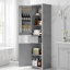 Grande armoire de salle de bain moderne, tour de rangement autoportante de 72 po de hauteur avec tablettes de porte, tiroir et tablettes réglables-1082792398