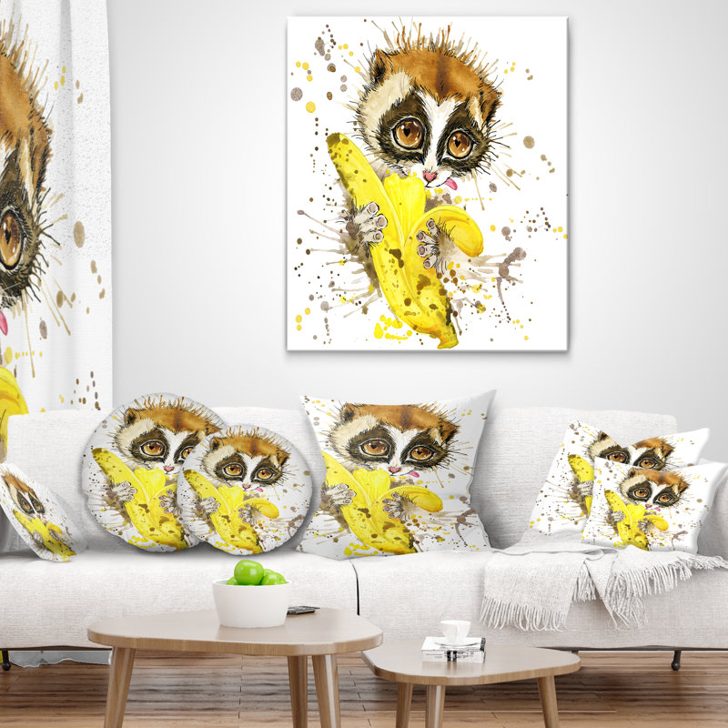 Coussin animal mangeant un lémurien, Rectangulaire, 12 po x 20 po