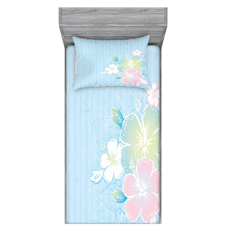 Microfiber Floral Sheet Set, Twin Sheet Set with Fitted Sheet