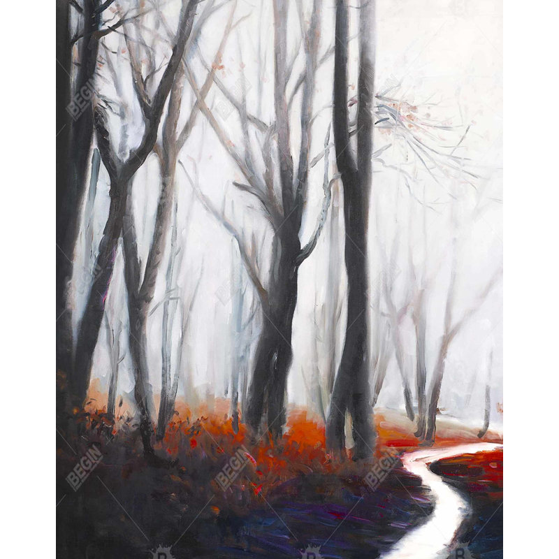 «Mysterious Forest with Stream - Seasons Trees», art sur toile