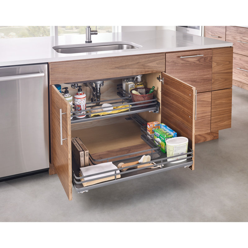 Rev-A-Shelf Solid Surface U-Shape Pull Out Organizer for Sink Base Cabinets with Soft Close, 32.69" W