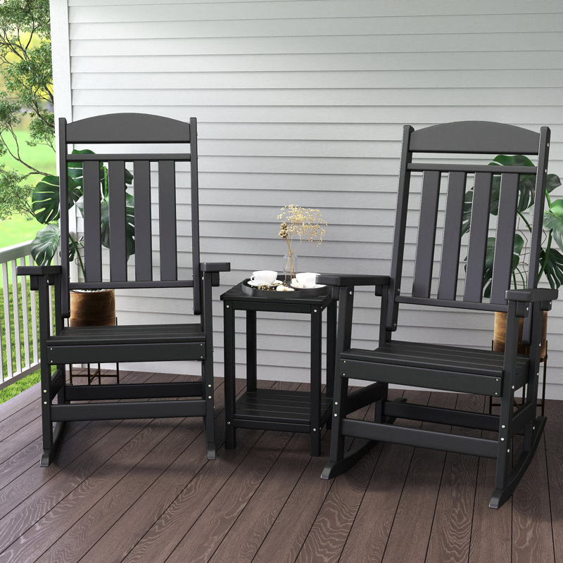 3-Piece Rocking Chair Set With Coffee Table, Black