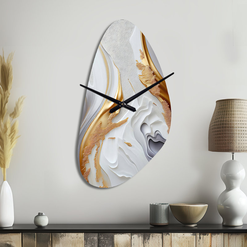 Horloge murale 3D en marbre blanc et doré, Moyenne