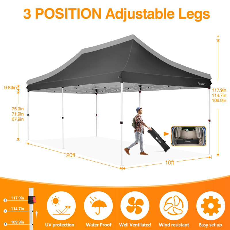 3x6m Pop Up Gazebo Party Tent Wedding Canopy with Removable Sidewalls, Black