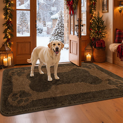 Non-Slip Washable Entry Door Mat, Playful Bone Pattern for Pets