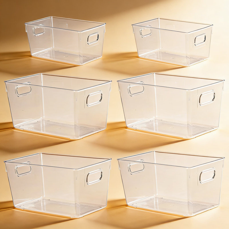 Bacs de rangement en plastique transparent avec poignées, 6 boîtes de rangement pour l'organisation d'armoires de cuisine, solutions de rangement empilables durables