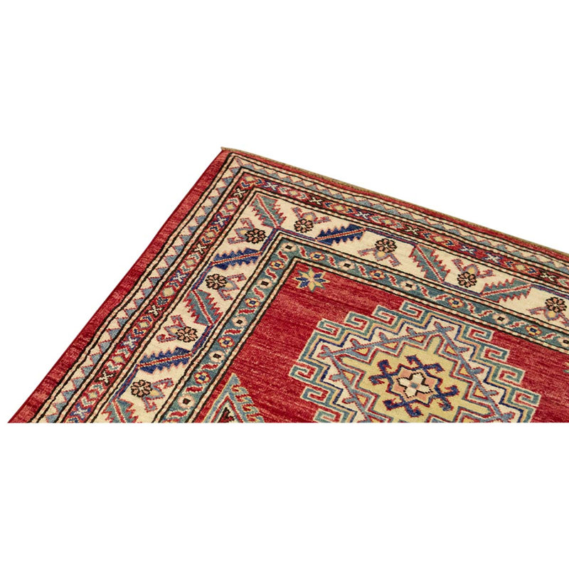 Tapis oriental rouge / beige en laine noué à la main 3 pi 3 po x 4 pi 11 po