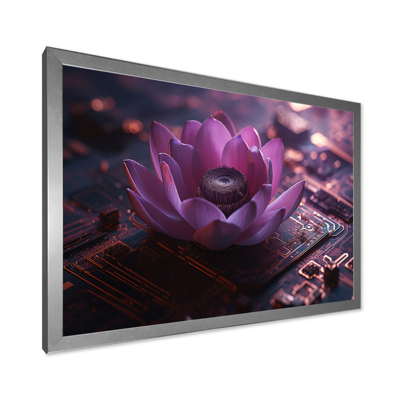 Urban Urban Lotus sur circuit imprimé sur toile, H 24 po x l 32 po x P 1 po, Cadre simple argenté