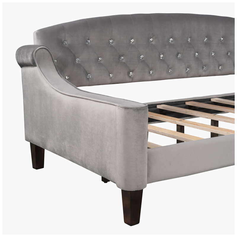 Tramone Modern Luxury Tufted Button Daybed, Gray 1, Twin