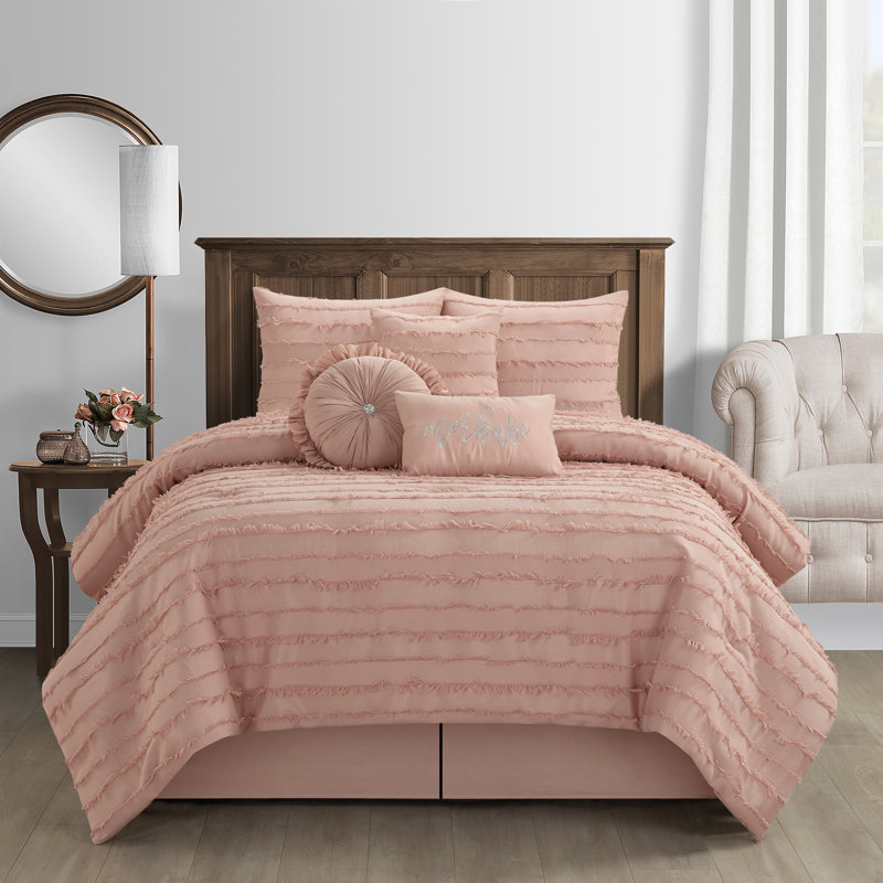 Ensemble d'édredon chic 7 pièces Merbabe, Édredon de très grande taille et 6 pièces suppl, Rose
