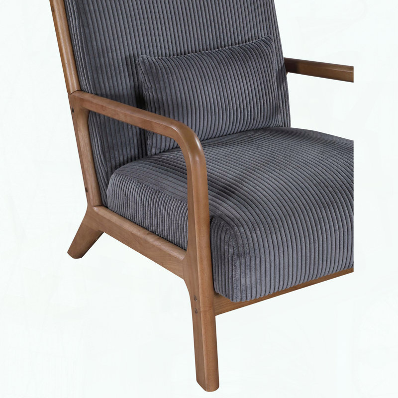 Chaise longue scandinave - Velours côtelé - Structure en bois massif, Gris, Brun