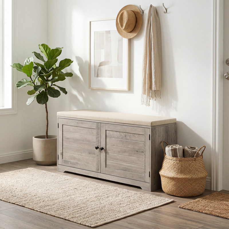 Banc de rangement pour 12 paires de chaussures, banc d'entrée à 3 niveaux, 40.3" W, Naturel / grège bruyère