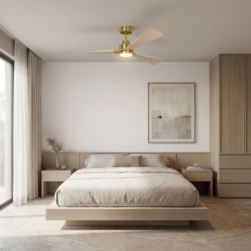 Trillium Smart 60 LED Ceiling Fan, Burnished Brass, Washed White Oak
