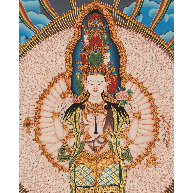 Lokeshvara Thangka (Thangka sans brocart) | Or 24 carats, gouache et acrylique sur toile de coton