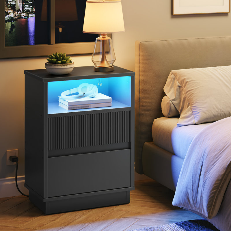 Morice 23.6'' Nightstand with Drawers and LED Lights