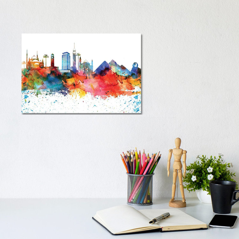 Cairo Skyline - Wrapped Canvas Painting, 20.32 cm H x 30.48 cm W