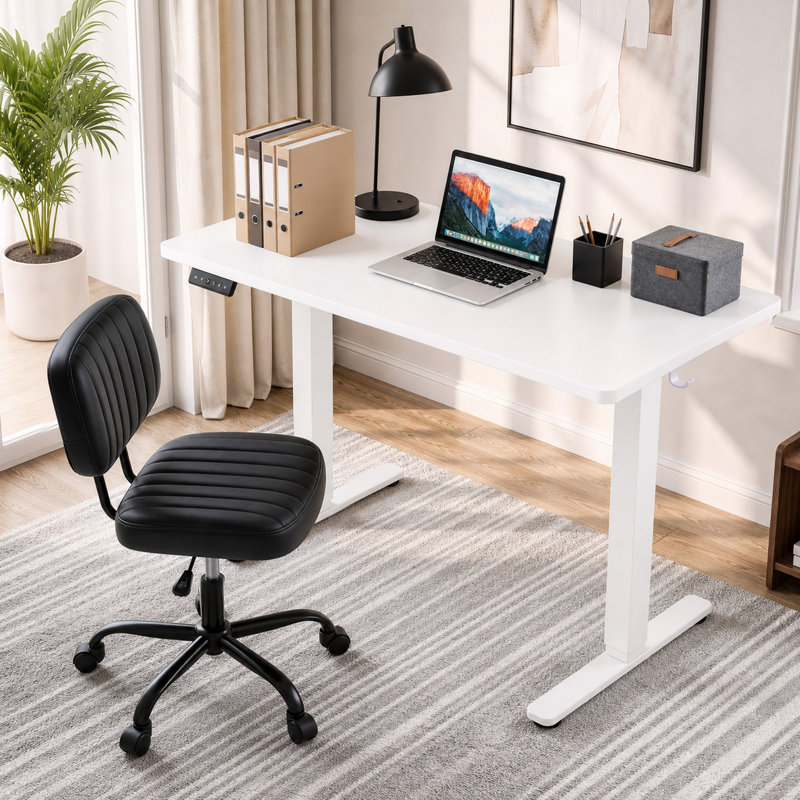 Bureaux réglables en hauteur avec chaise pivotante en simili cuir Nahant, Blanc