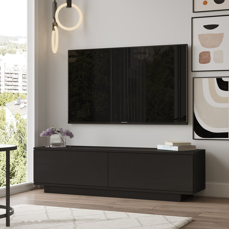 Modern Black TV Stand, 55.1 x 15.0 x 15.0 inches | 100% Melamine Coated Particle Board, Thickness: 0.7 inches | Stylish Solid Color Design, Perfect for Living Room & Entertainment Spaces | Durable & Elegant Furniture Solution