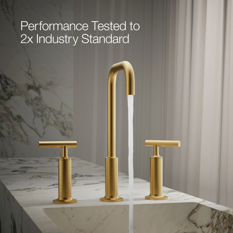 Purist Widespread Bathroom Faucet, Brushed Brass