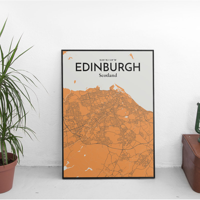 Edinburgh City Map 1 Piece Wall Art, 43.2cm H x 27.9cm W x 0.13cm D