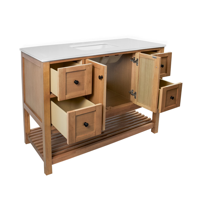 Ensemble de meuble-lavabo simple 48 po Binne, Blanc d'ingénierie, Blond