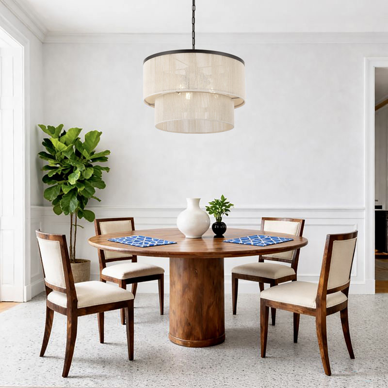 18" 3-Light Dimmable Drum Chandelier, Bronze, Beige