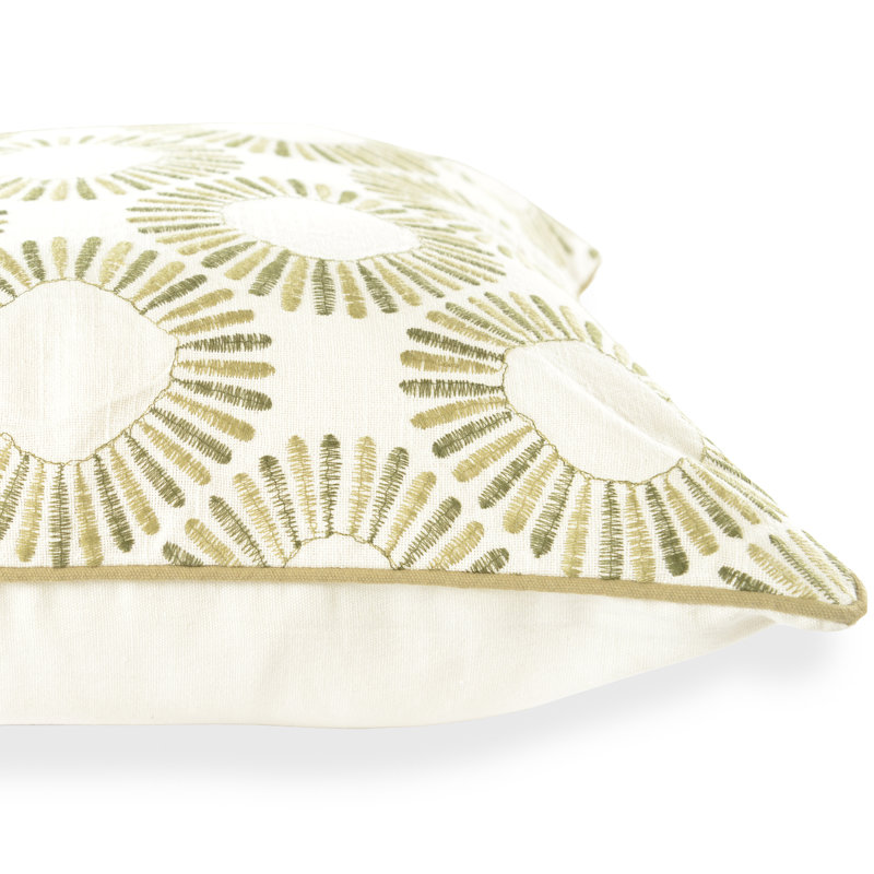 Coussin 100% coton, Ivory/Green, Duvet synthétique