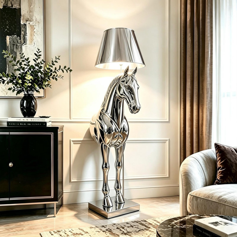 Plastique argenté + verre-acier + lampes sur pied en fer, Argent