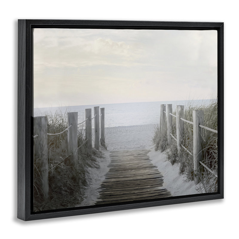 "Boardwalk Steps to Beach", art mural sur toile flottante par Mike Calascibetta, Cadre flottant noir de jais