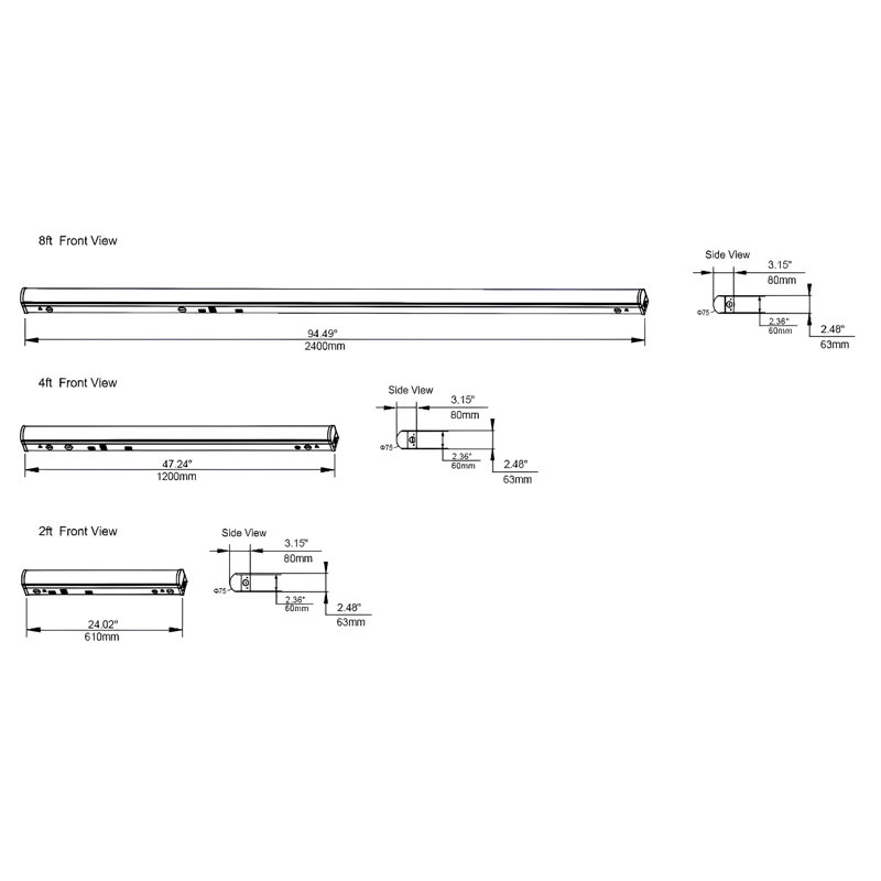 Ensemble de 4 bandes linéaires à DEL 2 pi, 2572 K, H 2,5 po x l 24 po x P 2,5 po