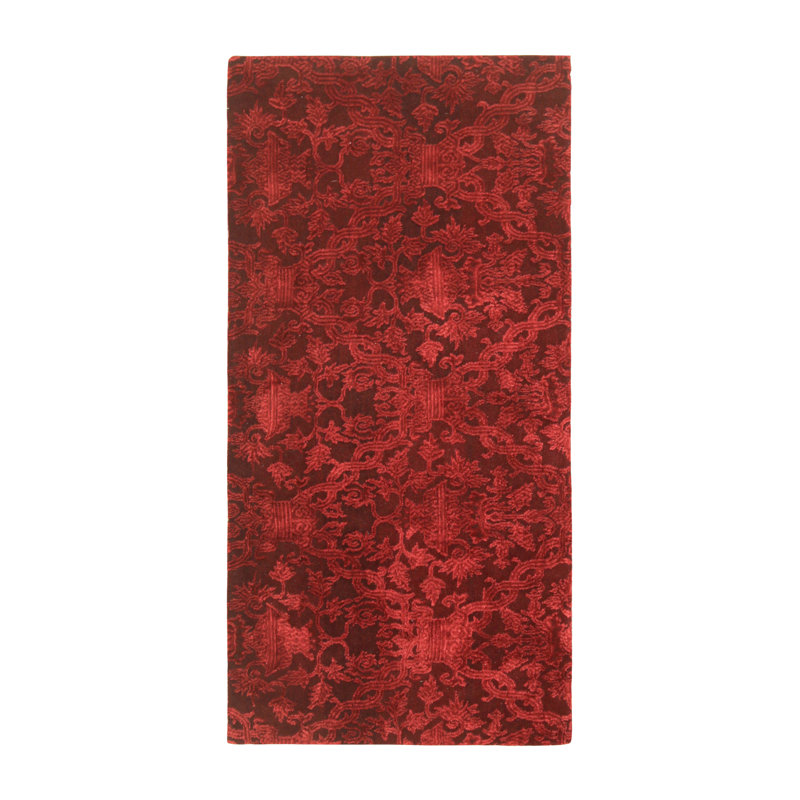 Rug & Kilim’S European Style Rug In Burgundy With Floral Patterns, Runner 35' x 73'