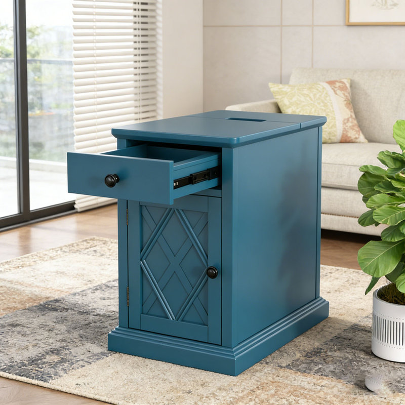 Table de bout Classic Charging Livingroom avec ports USB et rangement, Marine