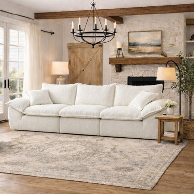 Boneless Modern Farmhouse Modular Loveseat Sofa, Boucle Sofa with Triple-Layer Cushion System Compressed Foam Couch with Oversized Cushions, No Assembly Foam Sofa