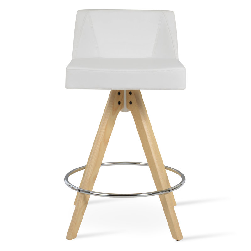 Tabouret pivotant en bois Prisma, Blanc, Tabouret de comptoir (siège d'une hauteur de 25,5, Noyer
